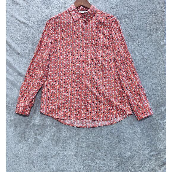 Beachlunchlounge Coral Birds Alanna Long Sleeve Button Up Blouse Size Medium - Picture 1 of 9
